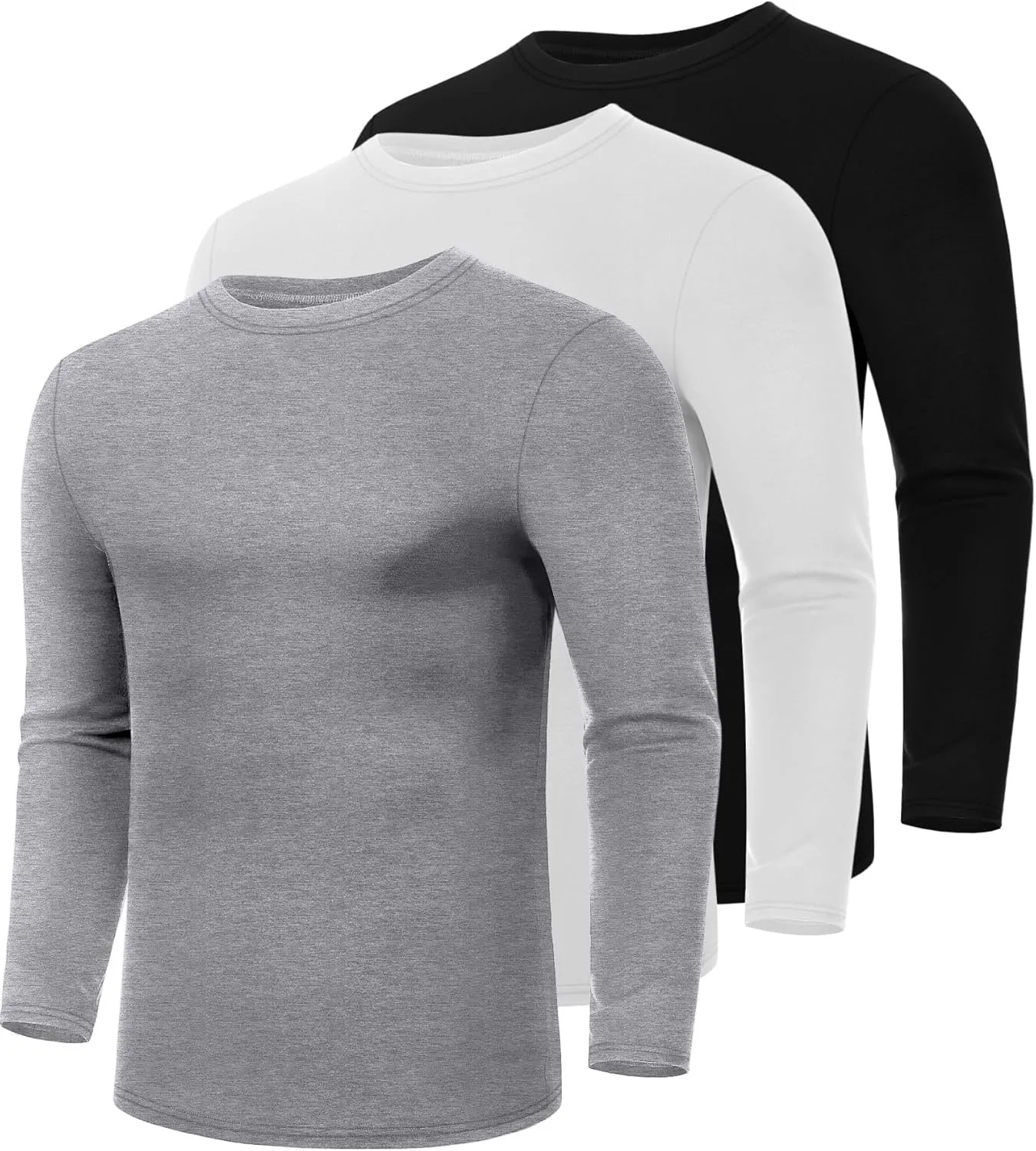 Ficerd 3 Pack Men's Big and Tall Shirts Long Sleeve Cotton Tee Crew Neck Oversize Tops Casual Loose Fit Knitted T Shirts