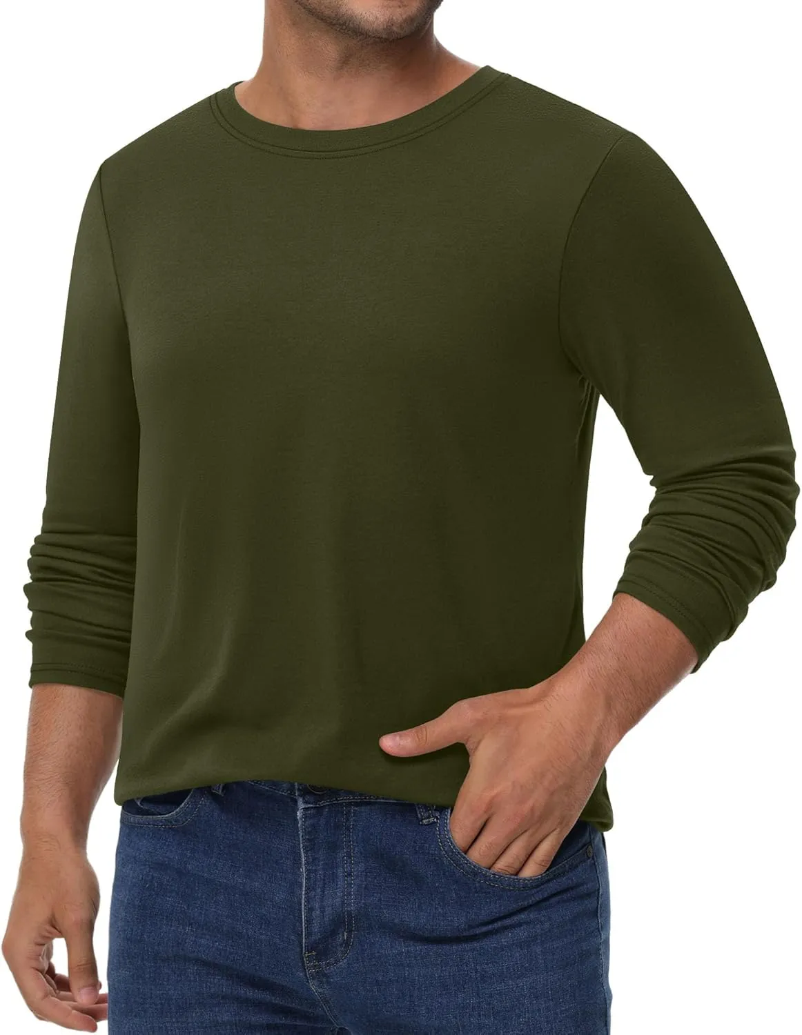 Ficerd 3 Pack Men's Big and Tall Shirts Long Sleeve Cotton Tee Crew Neck Oversize Tops Casual Loose Fit Knitted T Shirts