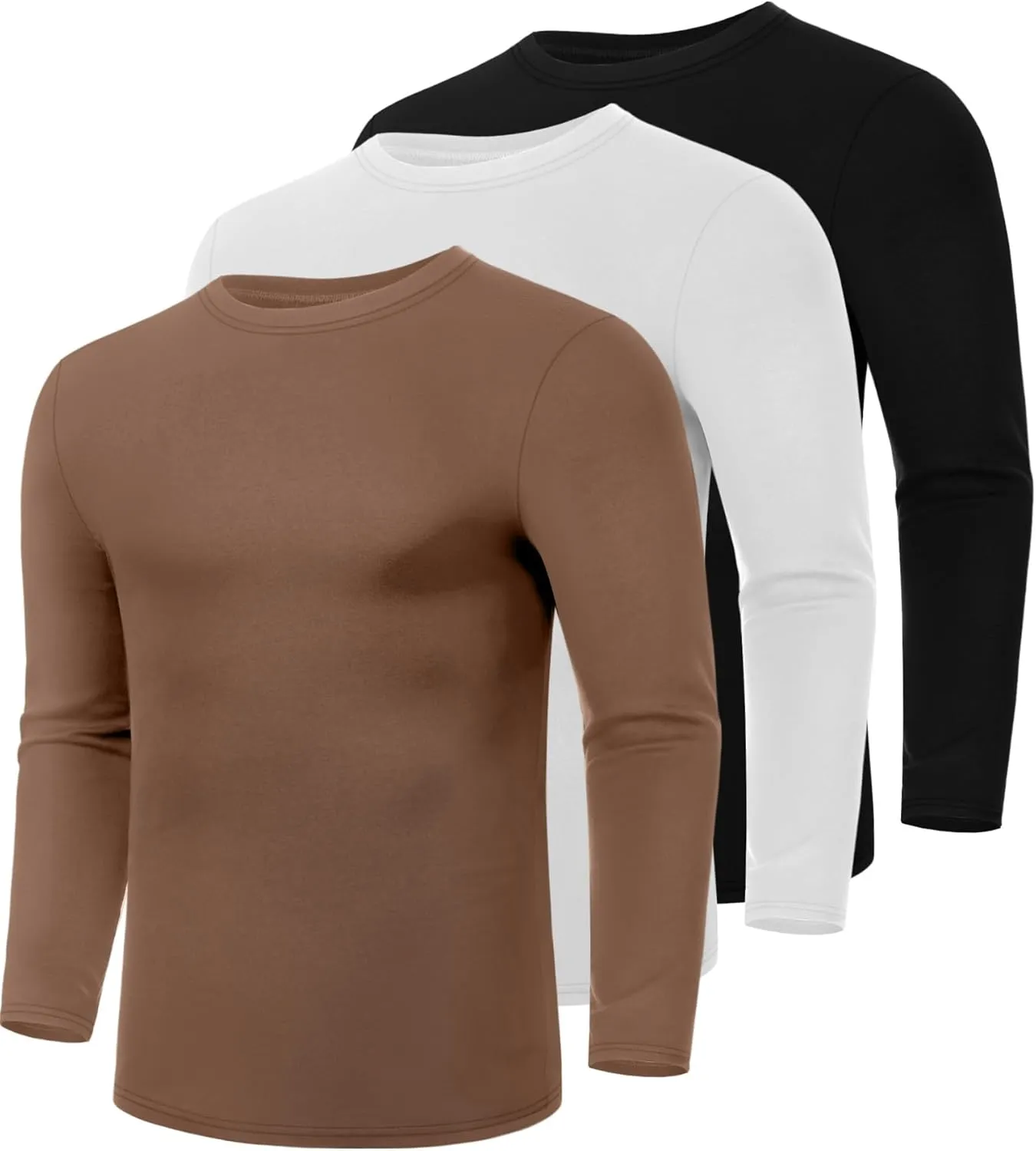 Ficerd 3 Pack Men's Big and Tall Shirts Long Sleeve Cotton Tee Crew Neck Oversize Tops Casual Loose Fit Knitted T Shirts