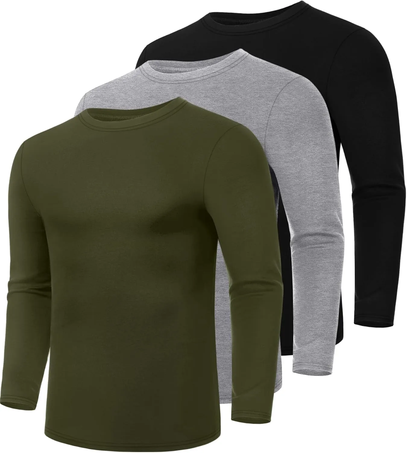 Ficerd 3 Pack Men's Big and Tall Shirts Long Sleeve Cotton Tee Crew Neck Oversize Tops Casual Loose Fit Knitted T Shirts