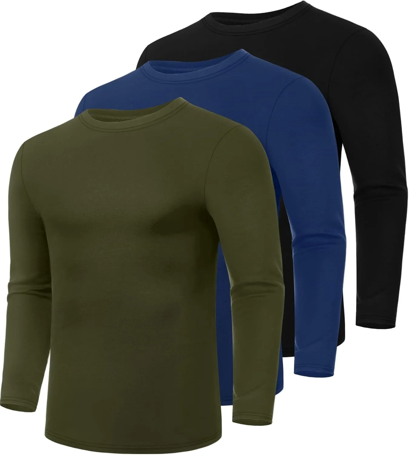 Ficerd 3 Pack Men's Big and Tall Shirts Long Sleeve Cotton Tee Crew Neck Oversize Tops Casual Loose Fit Knitted T Shirts