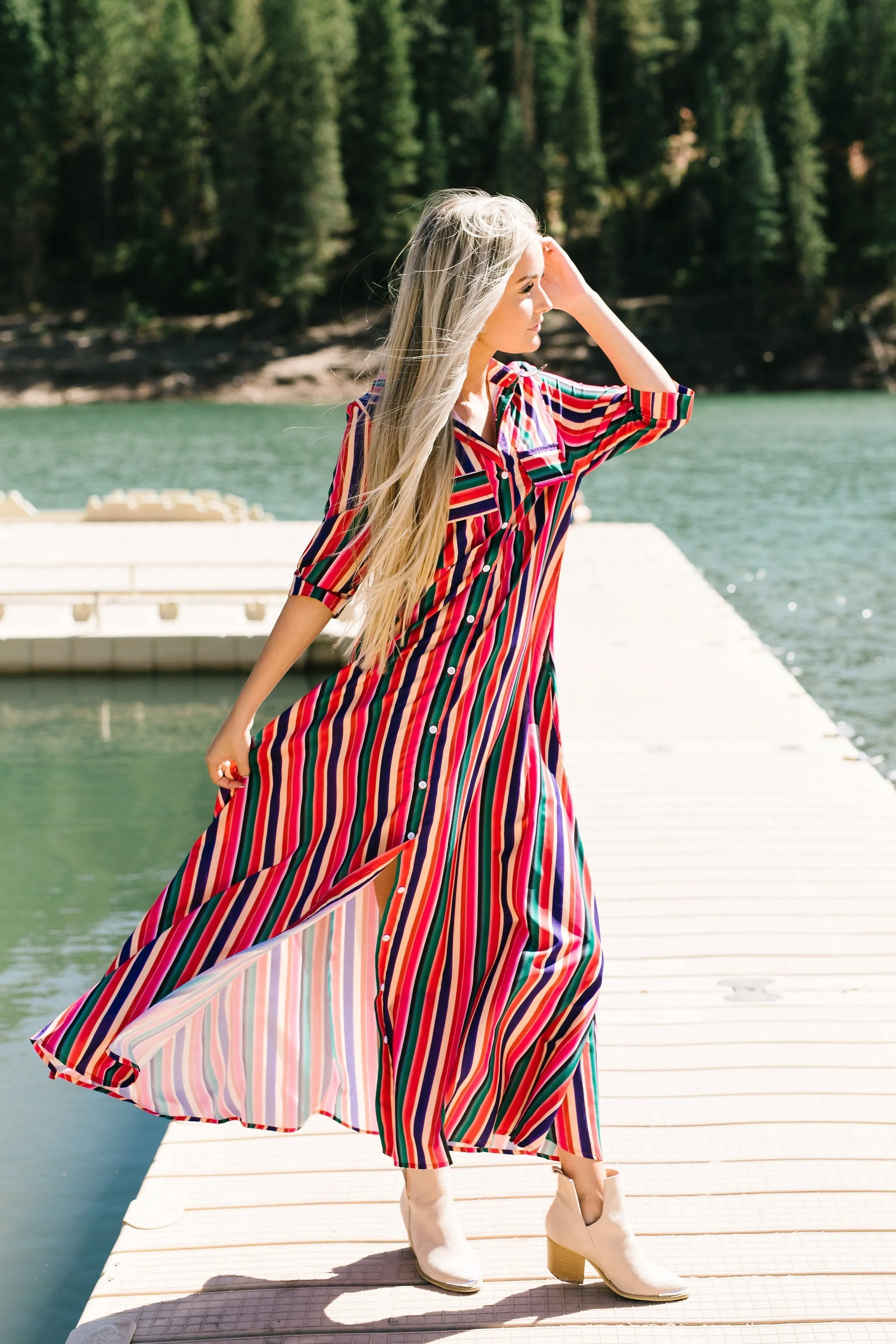 Fiery Fiesta Button-Down Maxi Dress - ALL SALES FINAL
