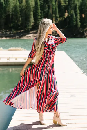 Fiery Fiesta Button-Down Maxi Dress - ALL SALES FINAL