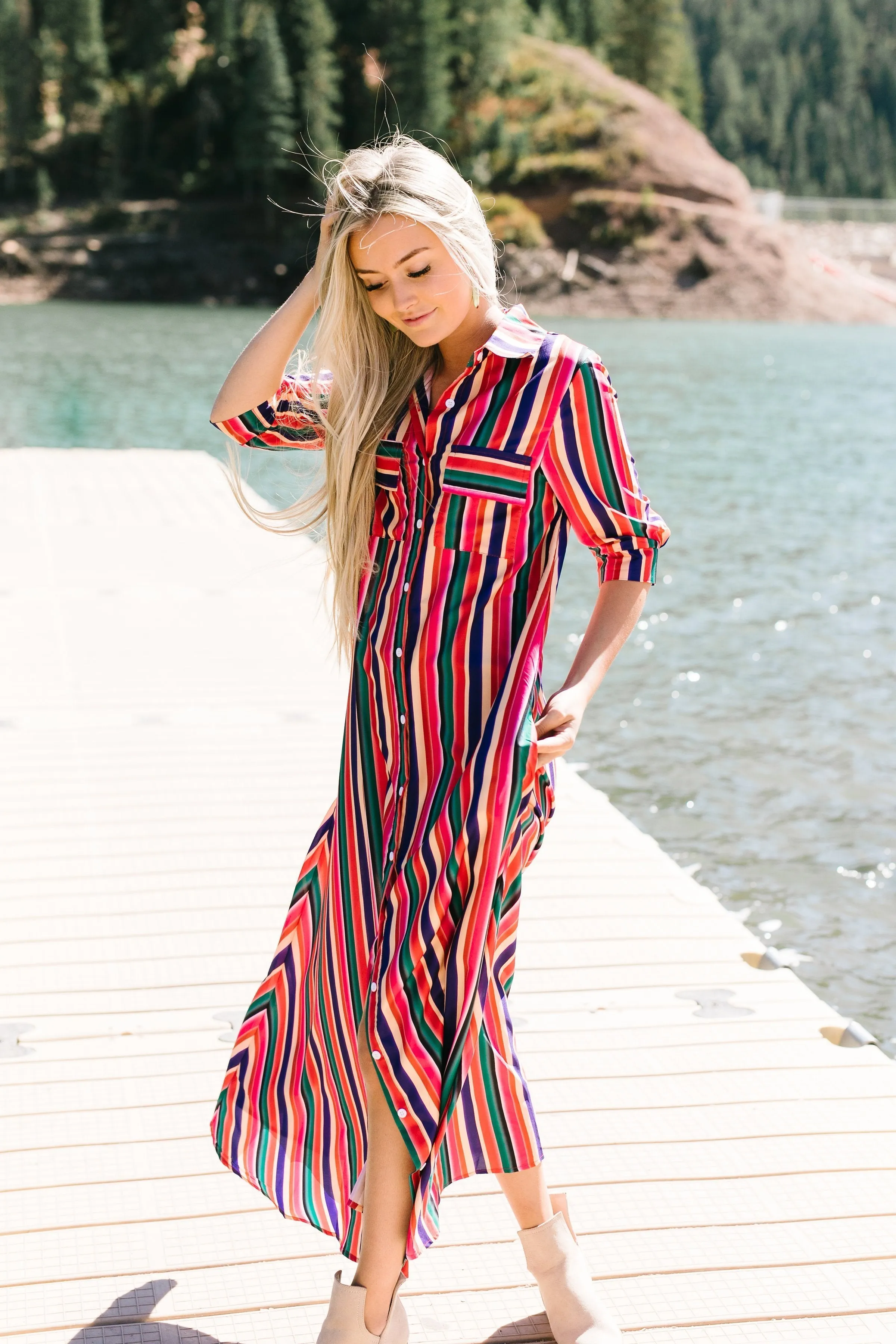 Fiery Fiesta Button-Down Maxi Dress - ALL SALES FINAL