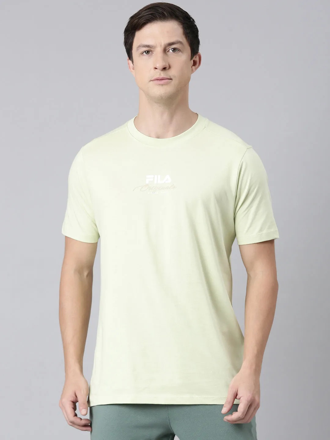 Fila Men Green Round Neck T-Shirts Regular Fit