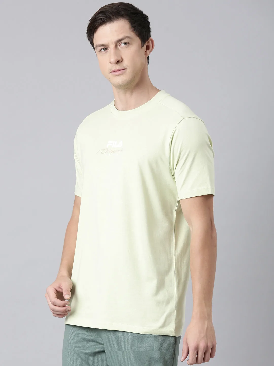 Fila Men Green Round Neck T-Shirts Regular Fit
