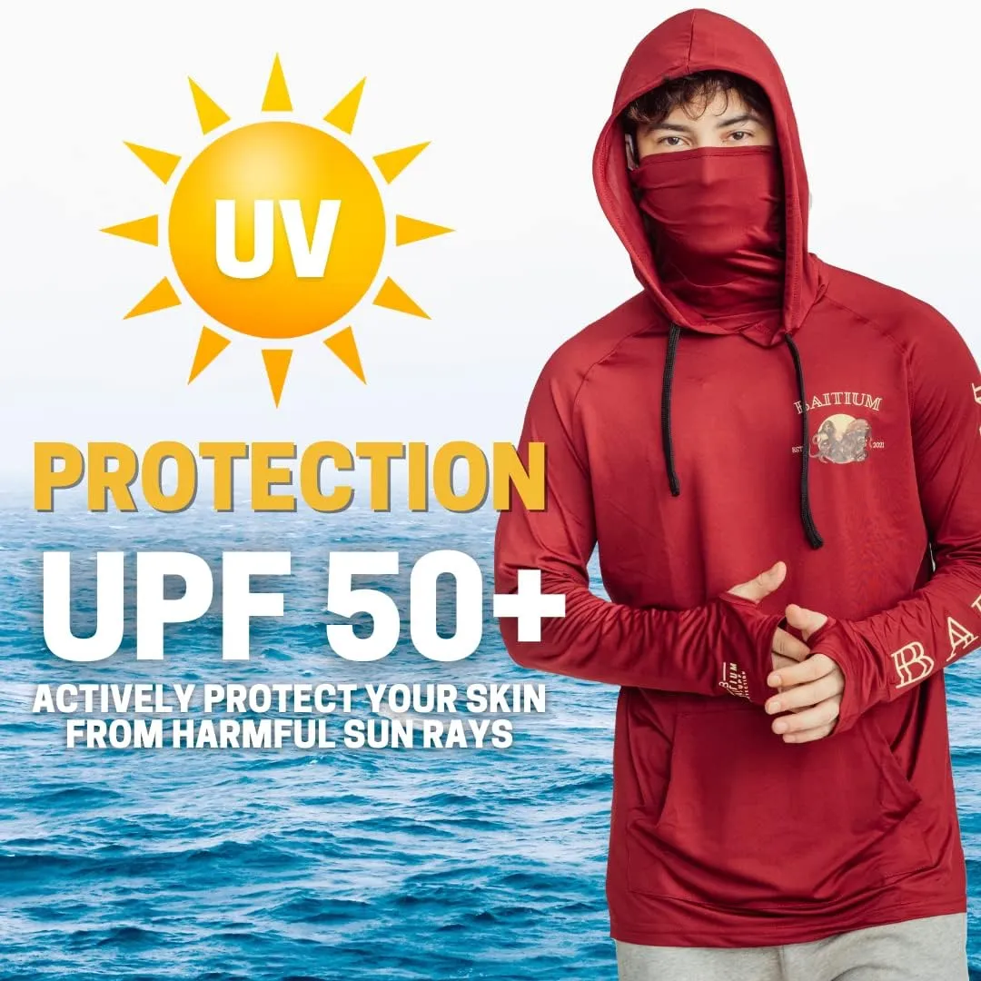 Fishing Shirts for Men,UPF50 Hooded Long Sleeve with Gaiter, Sun Protection Dry Fit Apparel, Face Mask, Fishing Clothes