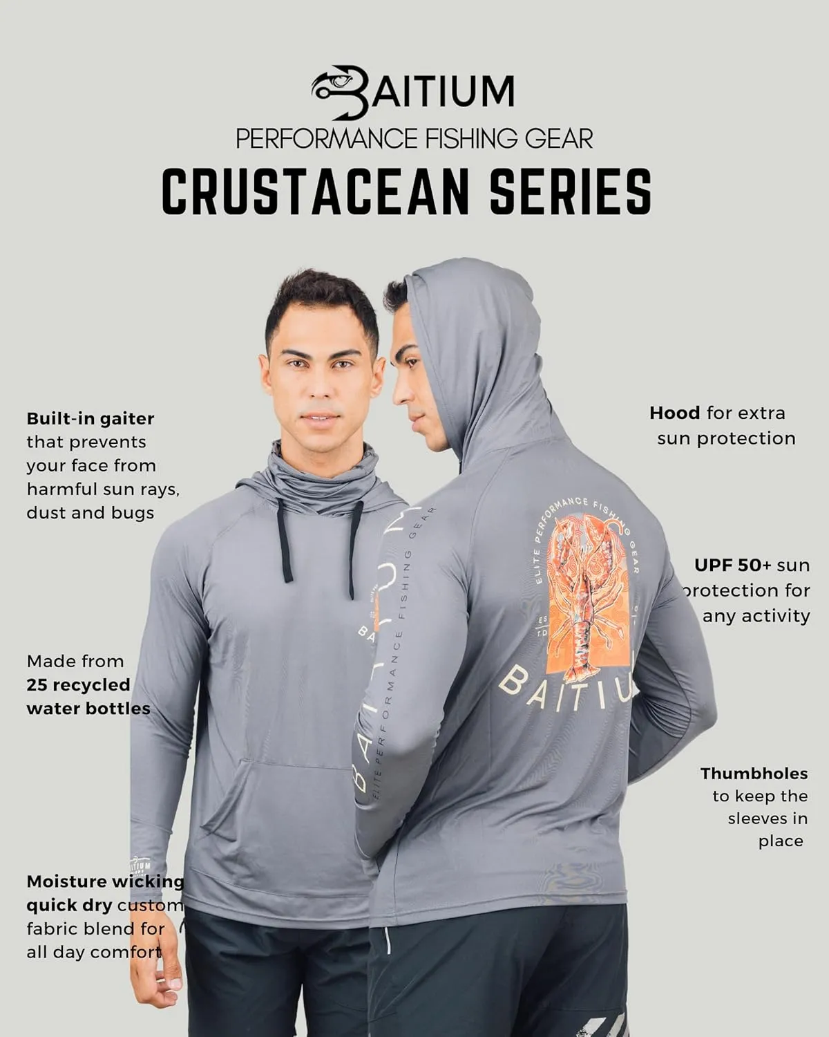 Fishing Shirts for Men,UPF50 Hooded Long Sleeve with Gaiter, Sun Protection Dry Fit Apparel, Face Mask, Fishing Clothes
