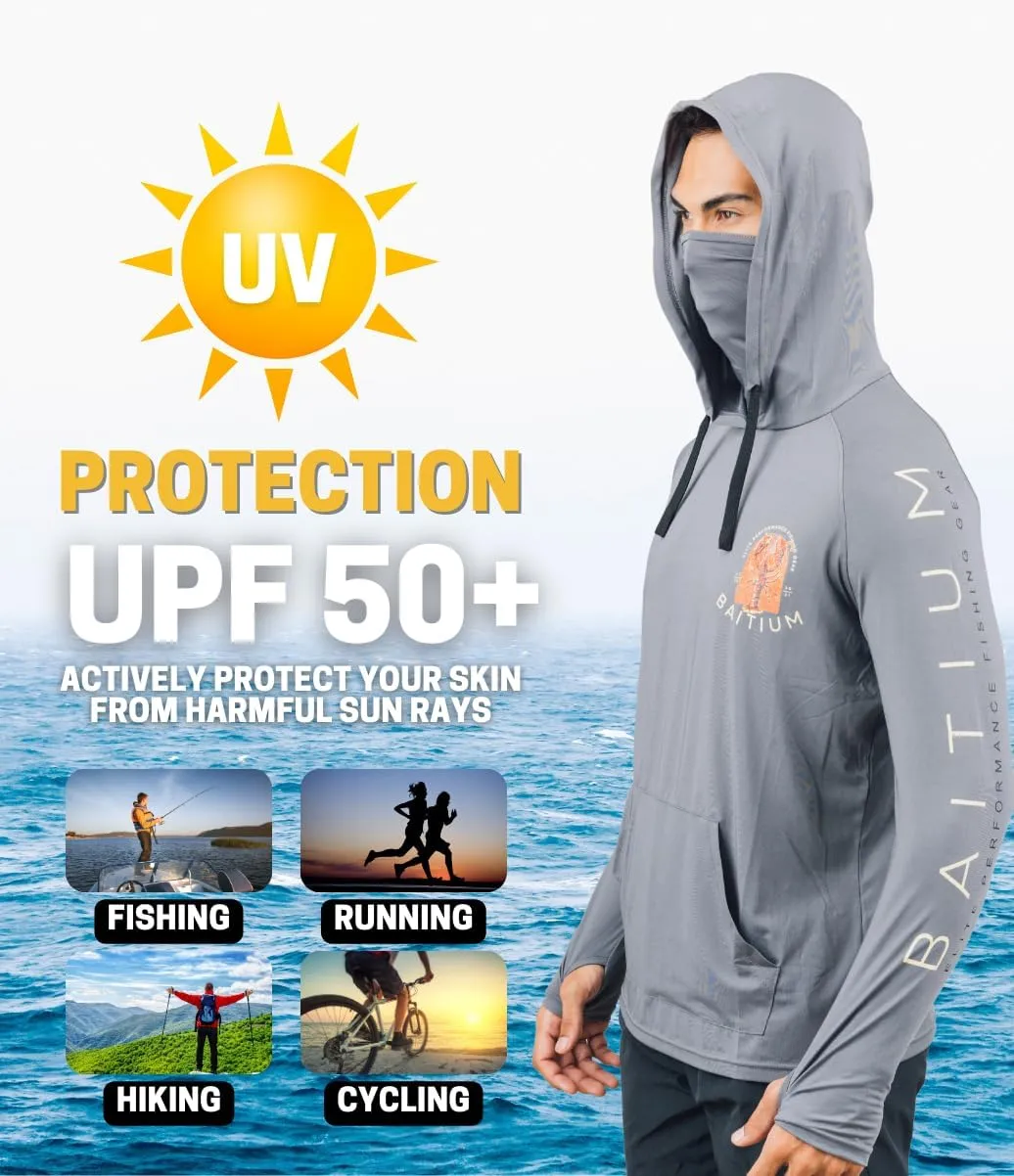 Fishing Shirts for Men,UPF50 Hooded Long Sleeve with Gaiter, Sun Protection Dry Fit Apparel, Face Mask, Fishing Clothes