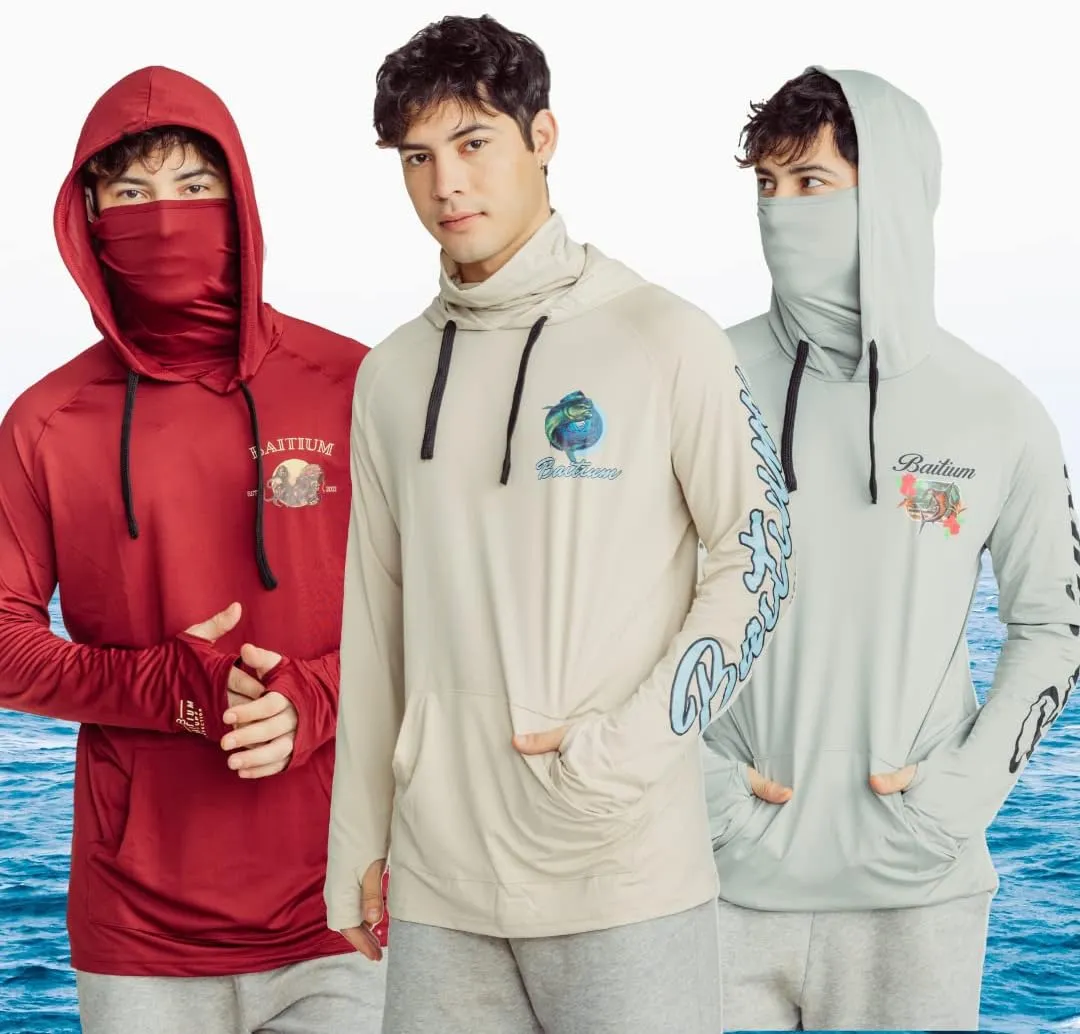 Fishing Shirts for Men,UPF50 Hooded Long Sleeve with Gaiter, Sun Protection Dry Fit Apparel, Face Mask, Fishing Clothes