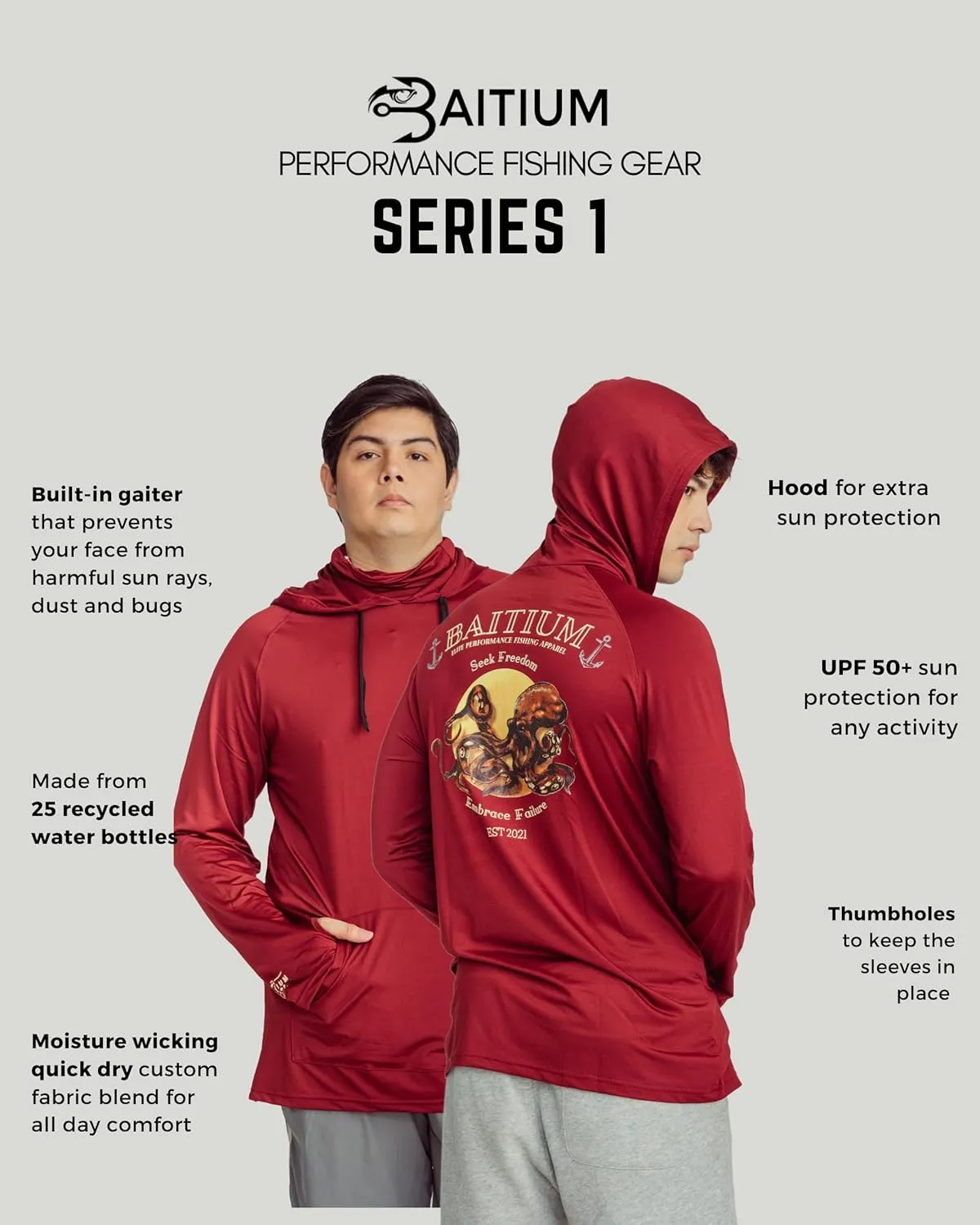 Fishing Shirts for Men,UPF50 Hooded Long Sleeve with Gaiter, Sun Protection Dry Fit Apparel, Face Mask, Fishing Clothes