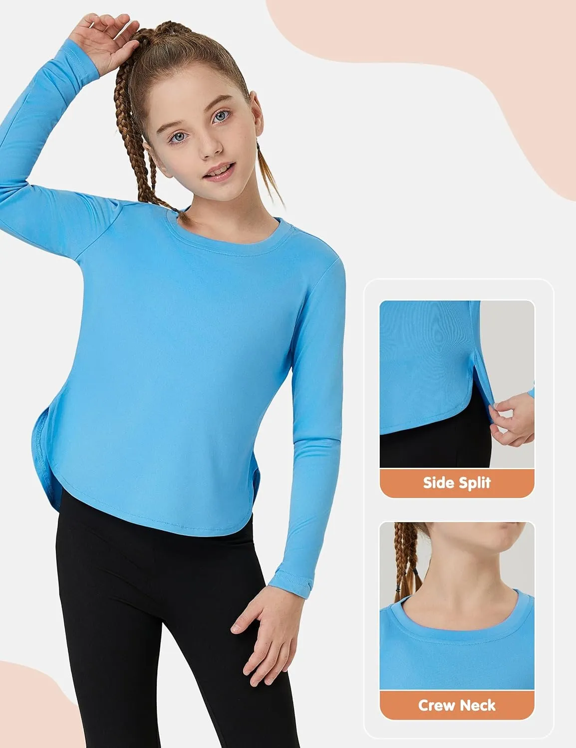 FitsT4 Sports Girls Sun Shirts Long Sleeve Rash Guard UPF 50  UV Protection Swim Tops