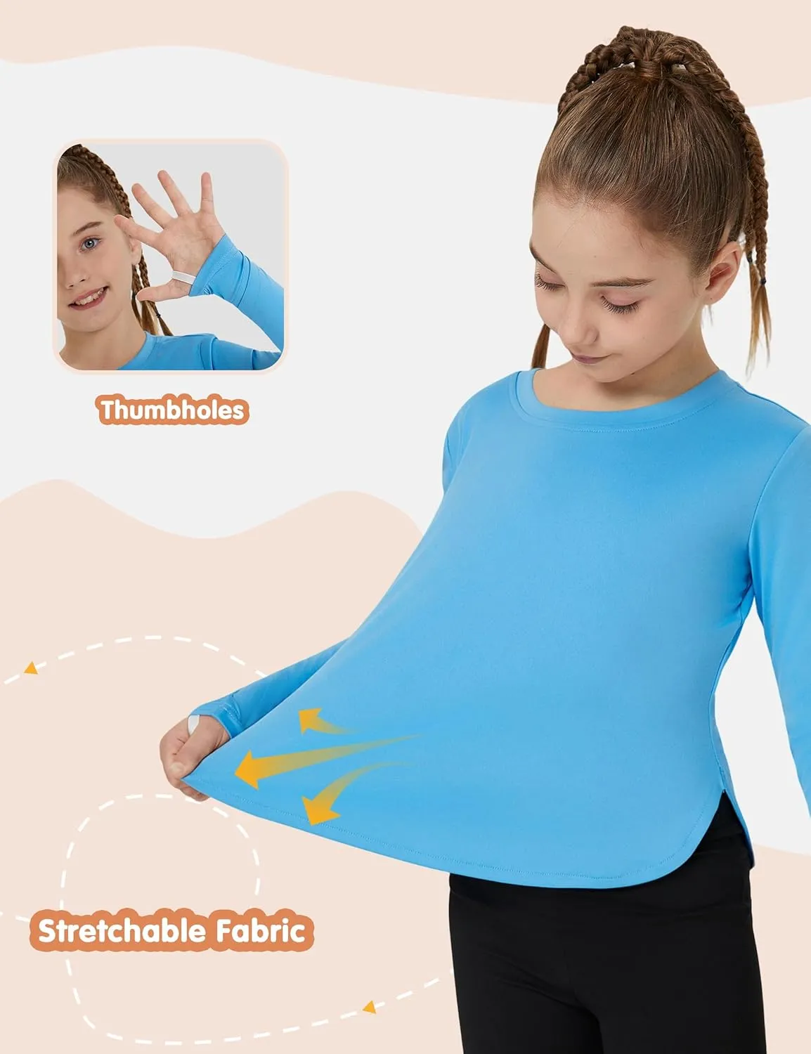 FitsT4 Sports Girls Sun Shirts Long Sleeve Rash Guard UPF 50  UV Protection Swim Tops