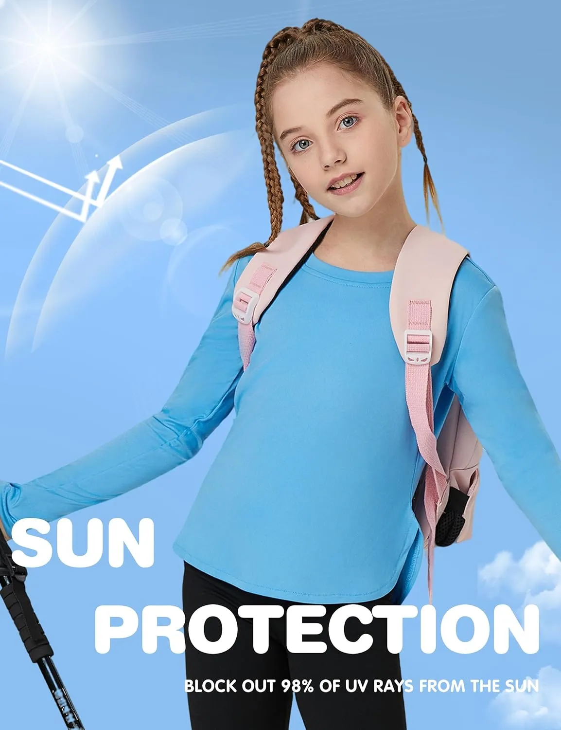 FitsT4 Sports Girls Sun Shirts Long Sleeve Rash Guard UPF 50  UV Protection Swim Tops