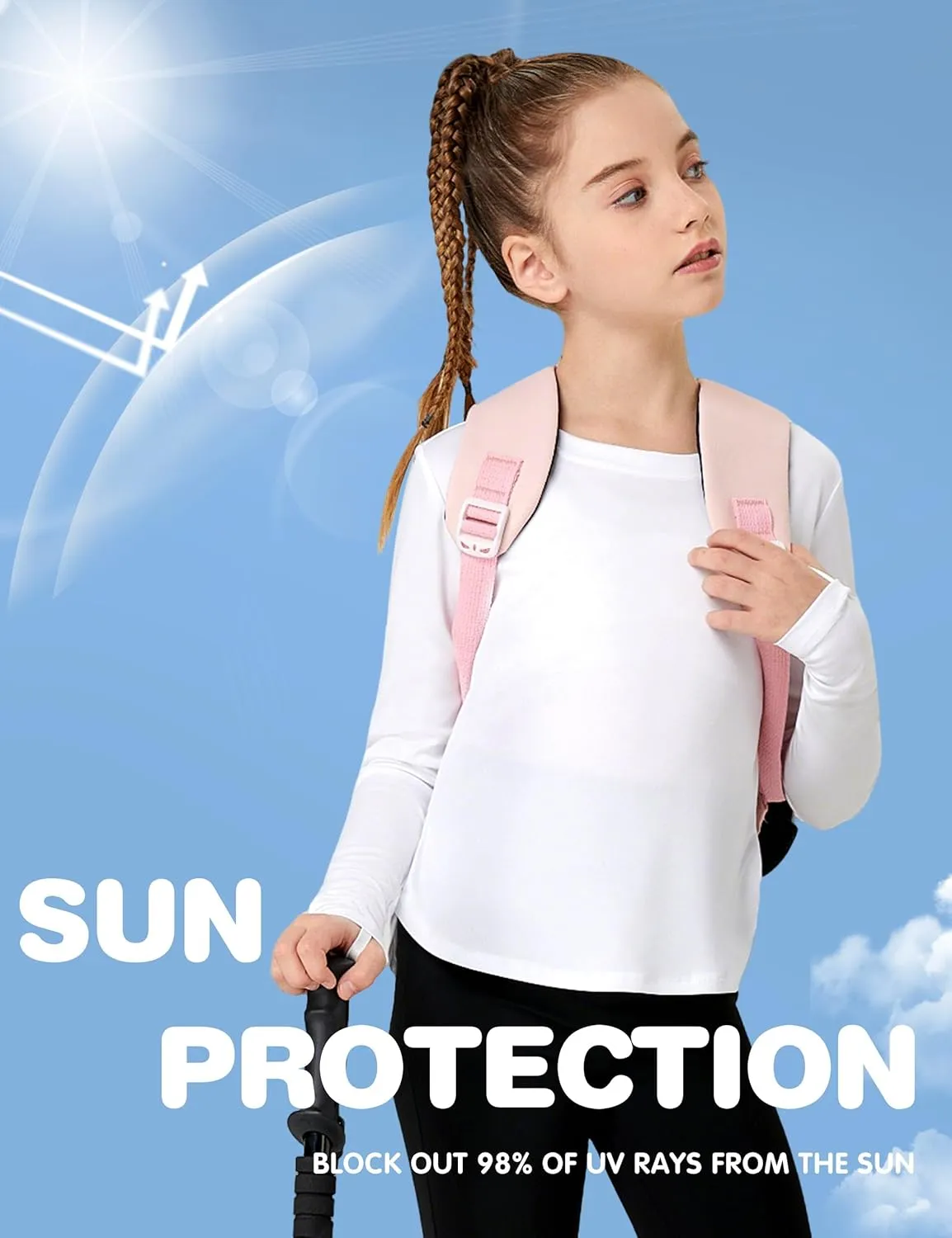 FitsT4 Sports Girls Sun Shirts Long Sleeve Rash Guard UPF 50  UV Protection Swim Tops