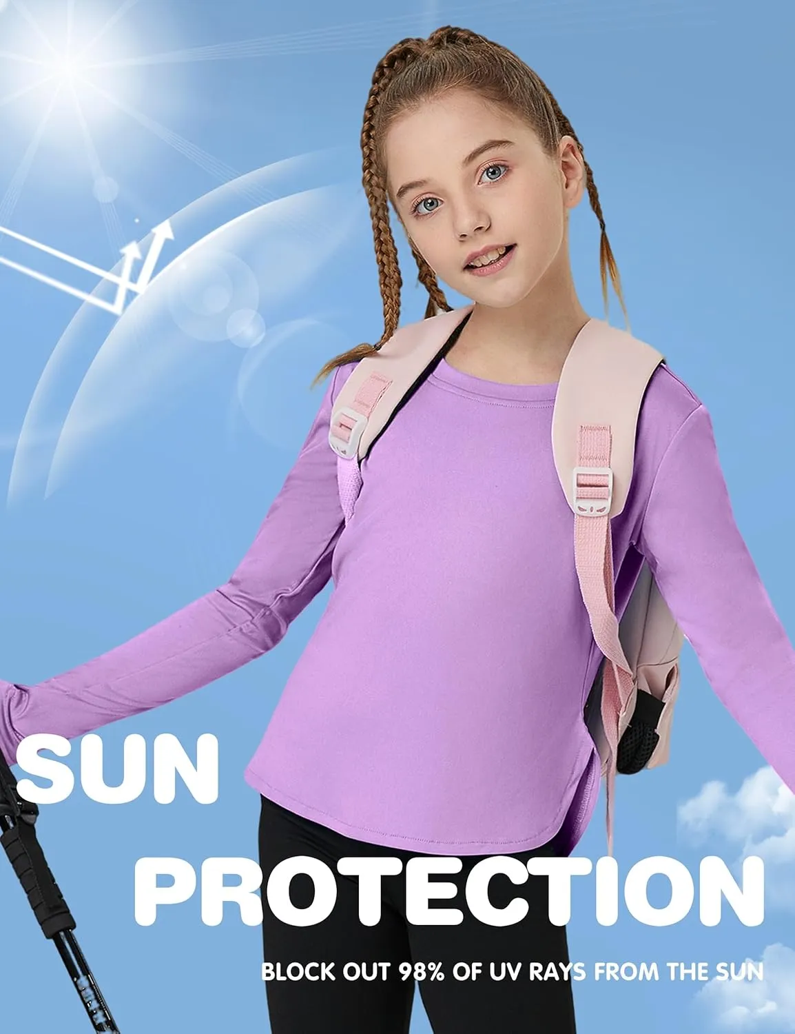 FitsT4 Sports Girls Sun Shirts Long Sleeve Rash Guard UPF 50  UV Protection Swim Tops