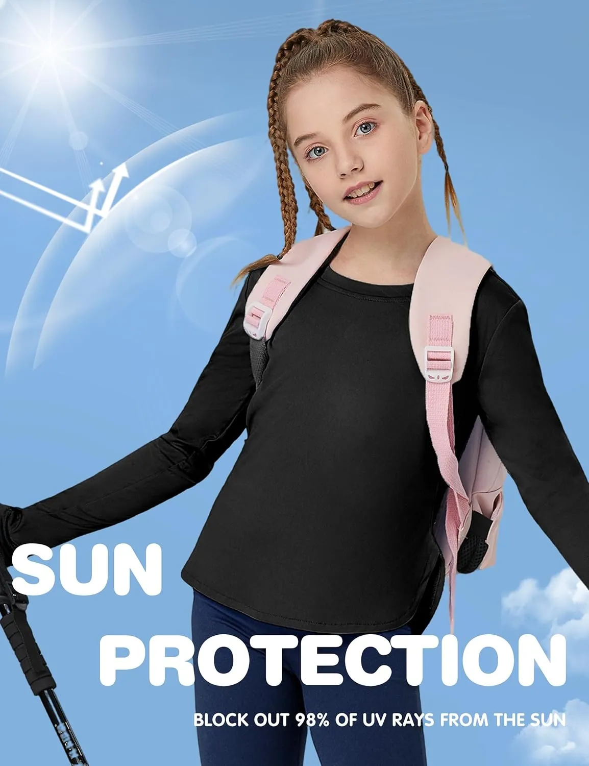 FitsT4 Sports Girls Sun Shirts Long Sleeve Rash Guard UPF 50  UV Protection Swim Tops