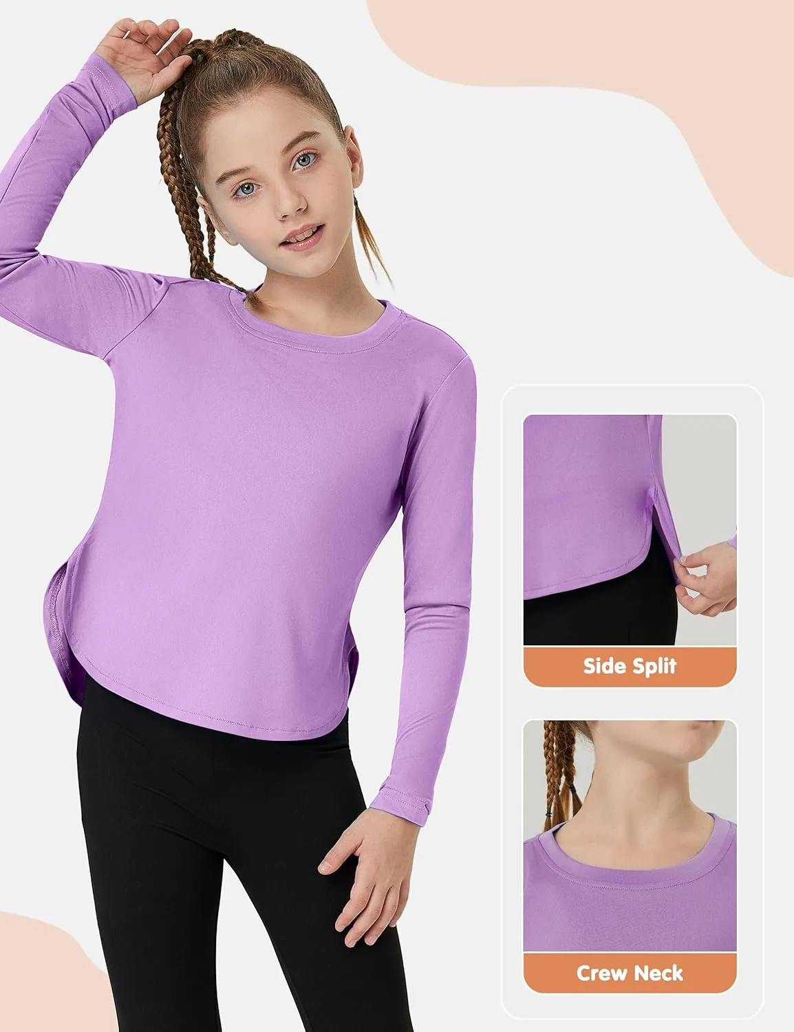 FitsT4 Sports Girls Sun Shirts Long Sleeve Rash Guard UPF 50  UV Protection Swim Tops
