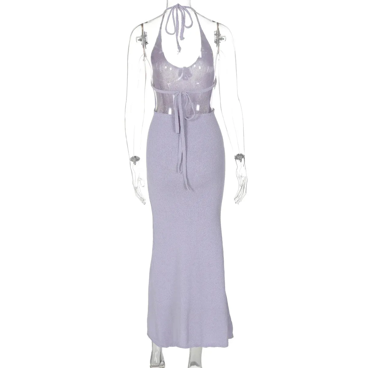 Floral  Knit Hollow Out Lace-Up Maxi Dress