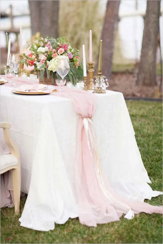 Flowy Chiffon Light Pink Table Runner