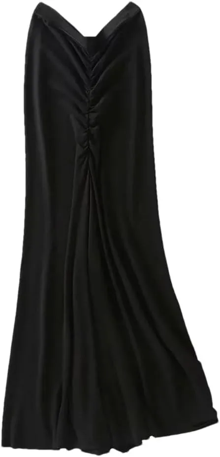 Fnfmrfmr Women's Casual High Waist Pleated Midi Skirts Long Tight-Fitting Hip Slim Elasticity Skirt