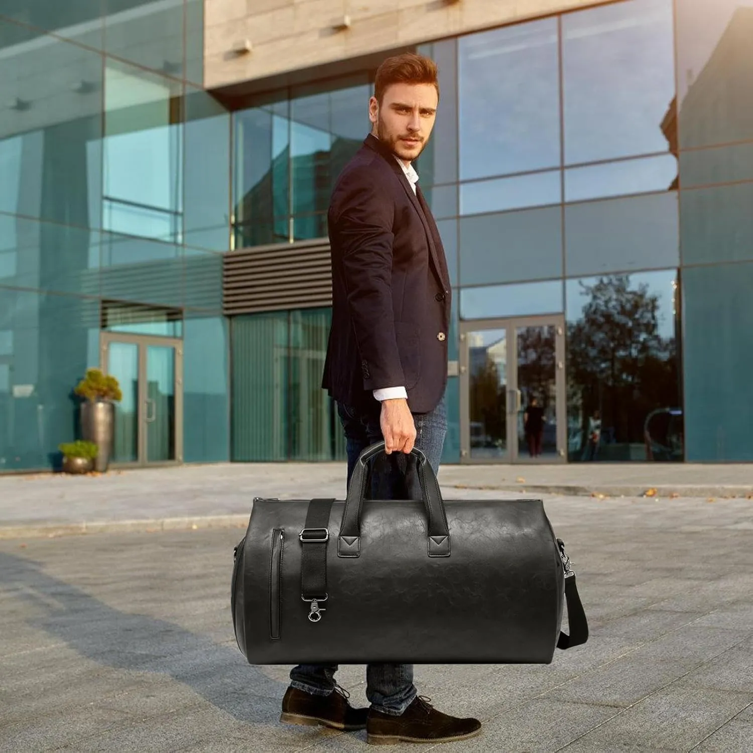 Foldable Garment Bag - Large Suit Bag, Convertible Duffel Bags | Foldable 2 in 1 Leather Dress Suitcase with Multi Compartments, Leather Expandable Garment Bag for Business Trips Vacations