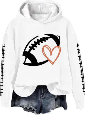 Football Game Day Womens Apparel Game Day Heart Football Graphic Hoodies Pullover Crew Neck Long Sleeve Shirts