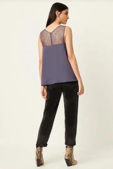French Connection Light Lace Trim Vest Style Top (Tornado)