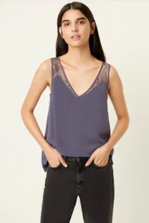 French Connection Light Lace Trim Vest Style Top (Tornado)