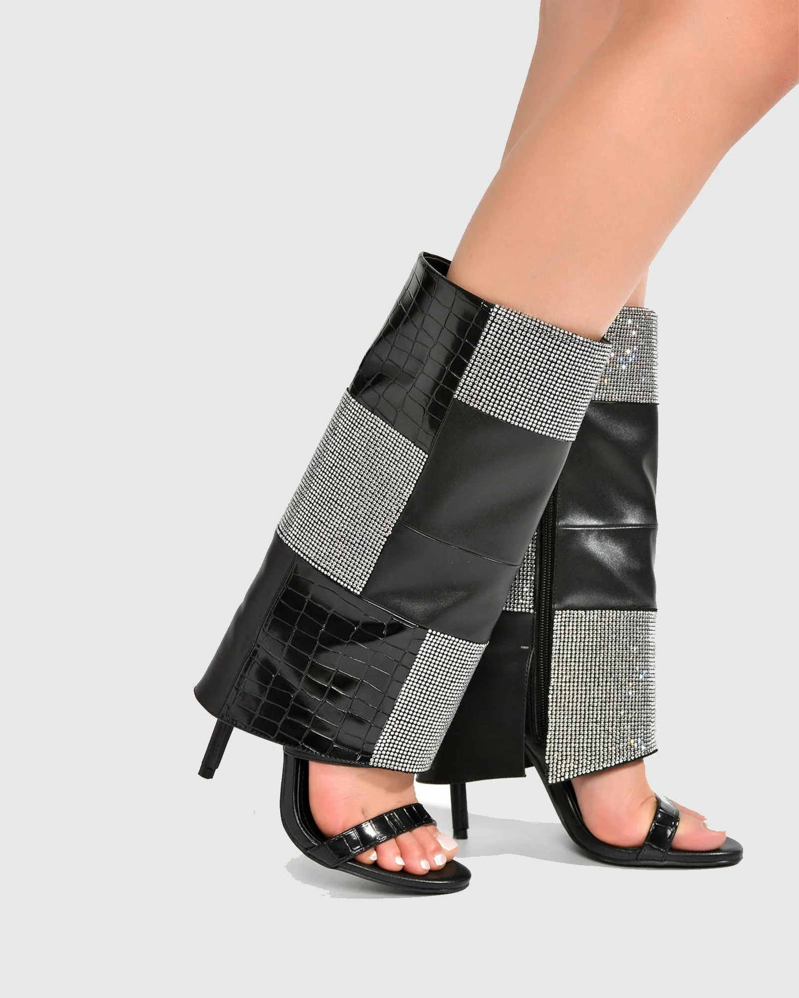 Gaetana Rhinestone Splicing Sandals In Black