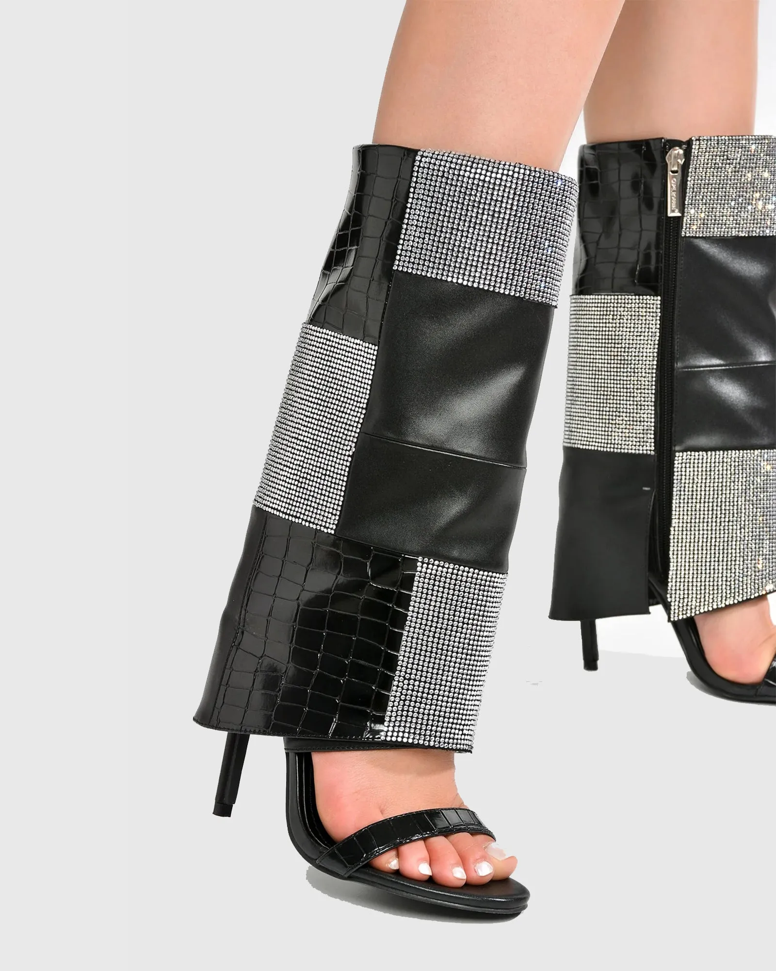 Gaetana Rhinestone Splicing Sandals In Black