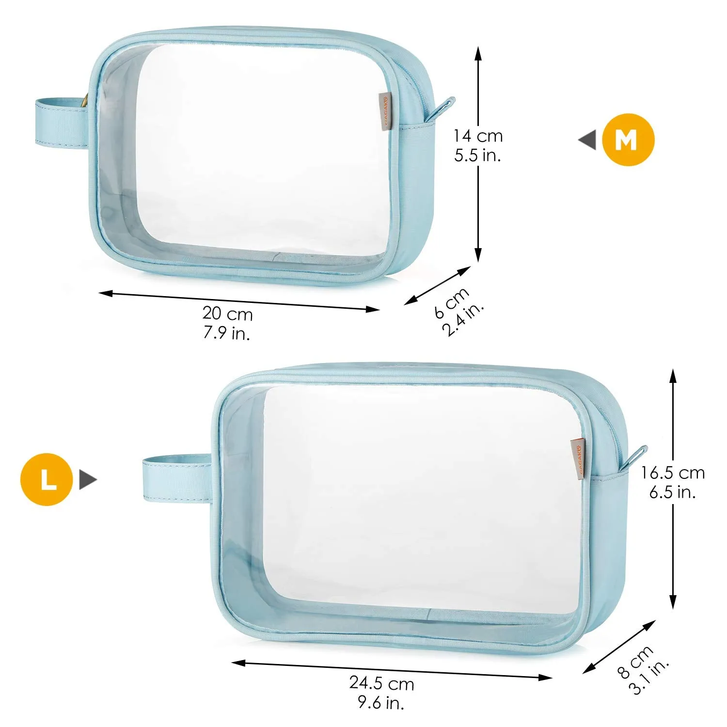 GAGAKU Clear Toiletry Bag Transparent Makeup Bags Set Waterproof Wash Bag 2pcs - Light Blue