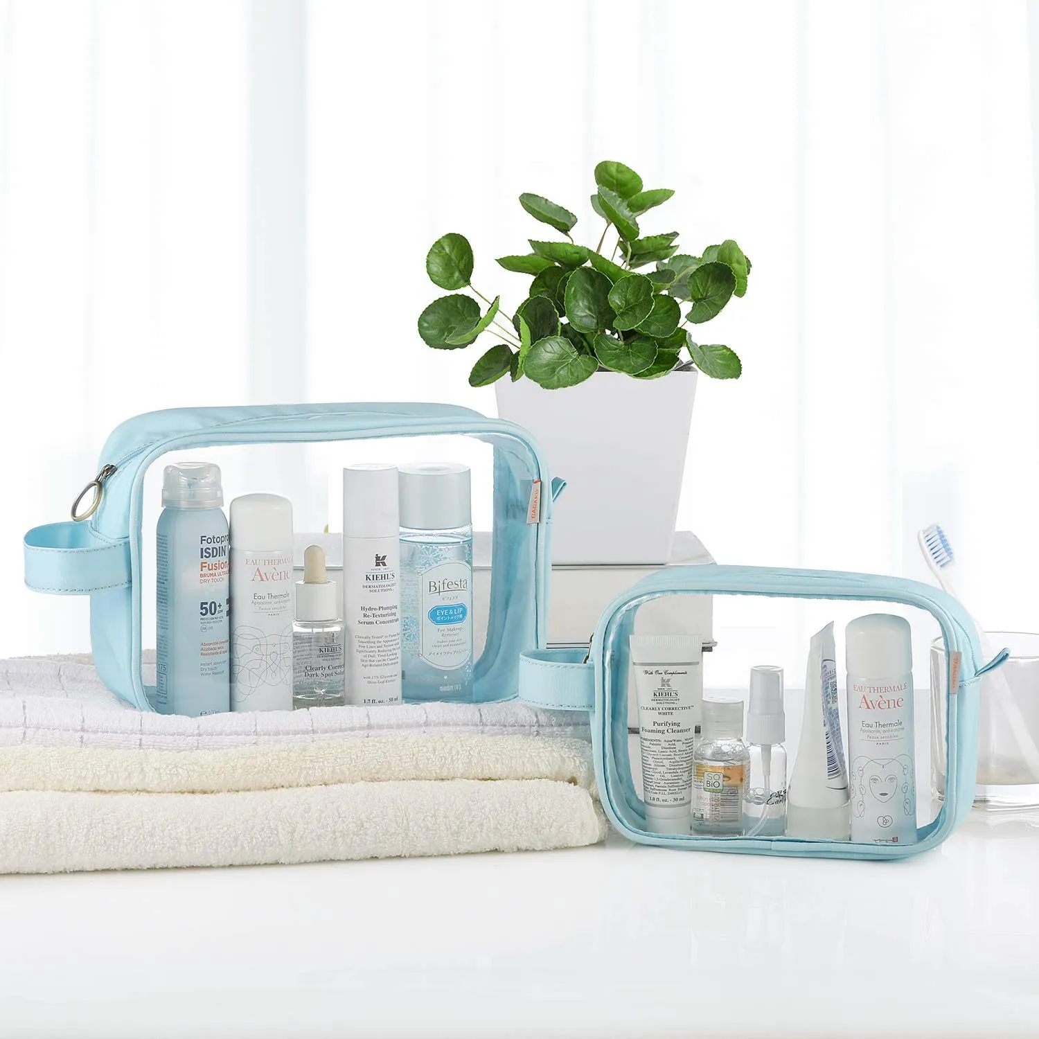 GAGAKU Clear Toiletry Bag Transparent Makeup Bags Set Waterproof Wash Bag 2pcs - Light Blue