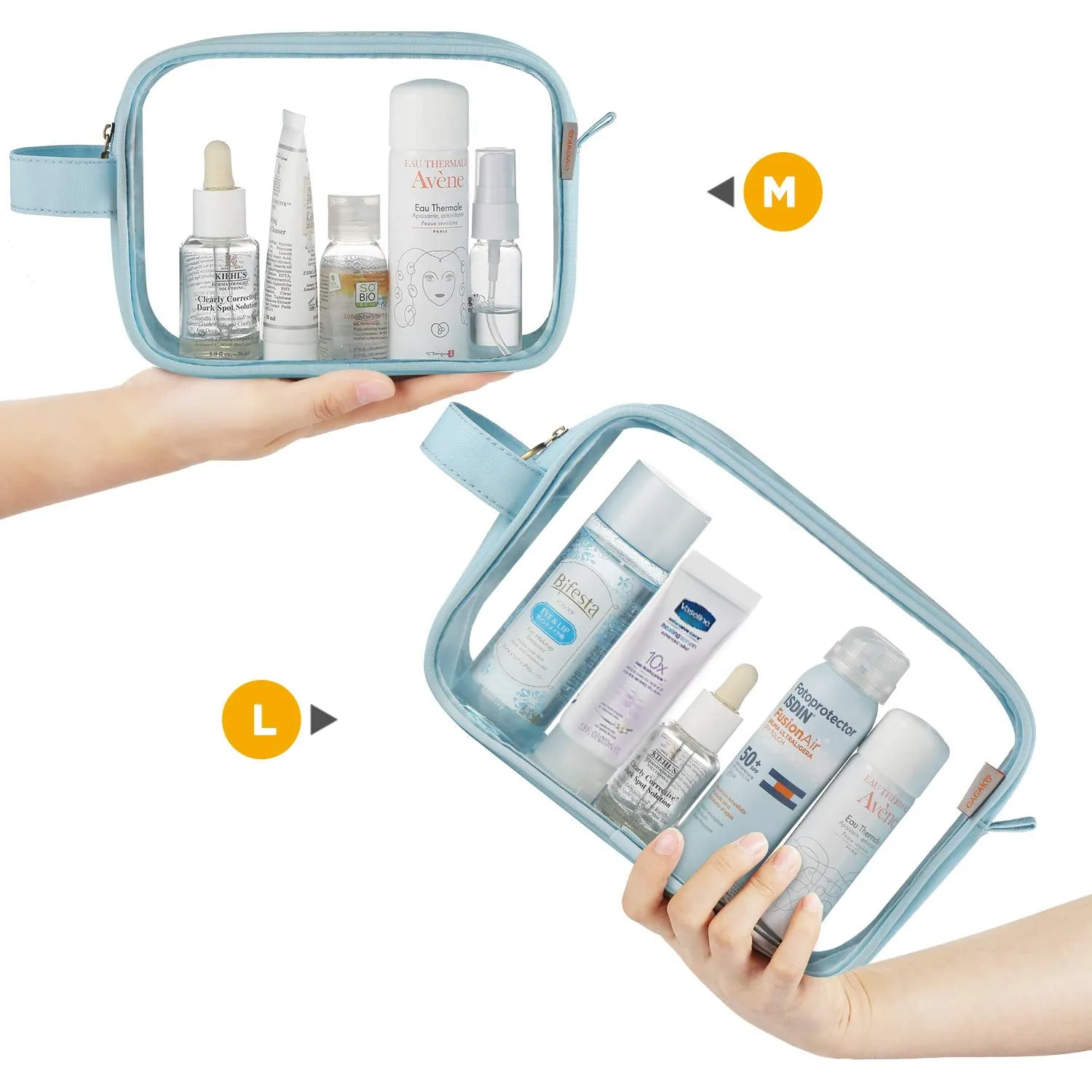 GAGAKU Clear Toiletry Bag Transparent Makeup Bags Set Waterproof Wash Bag 2pcs - Light Blue