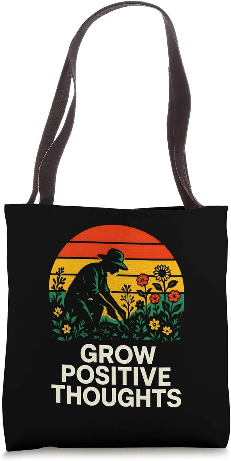 Gardener Growing Positive Thoughts Vintage Womens Botanical Tote Bag
