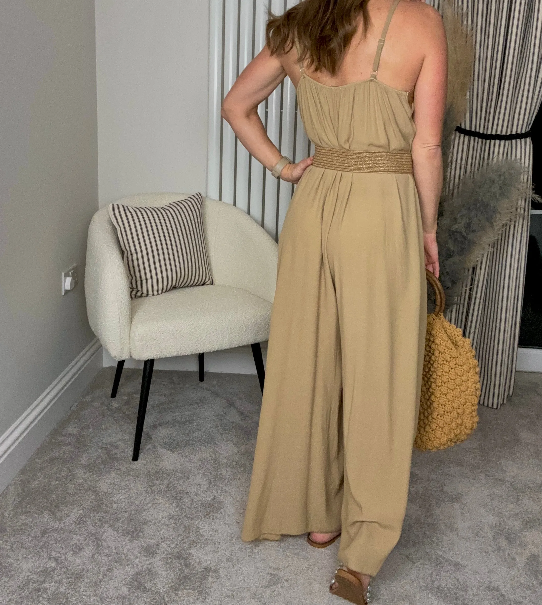 GOLDEN BEIGE SATIN TRIM JUMPSUIT