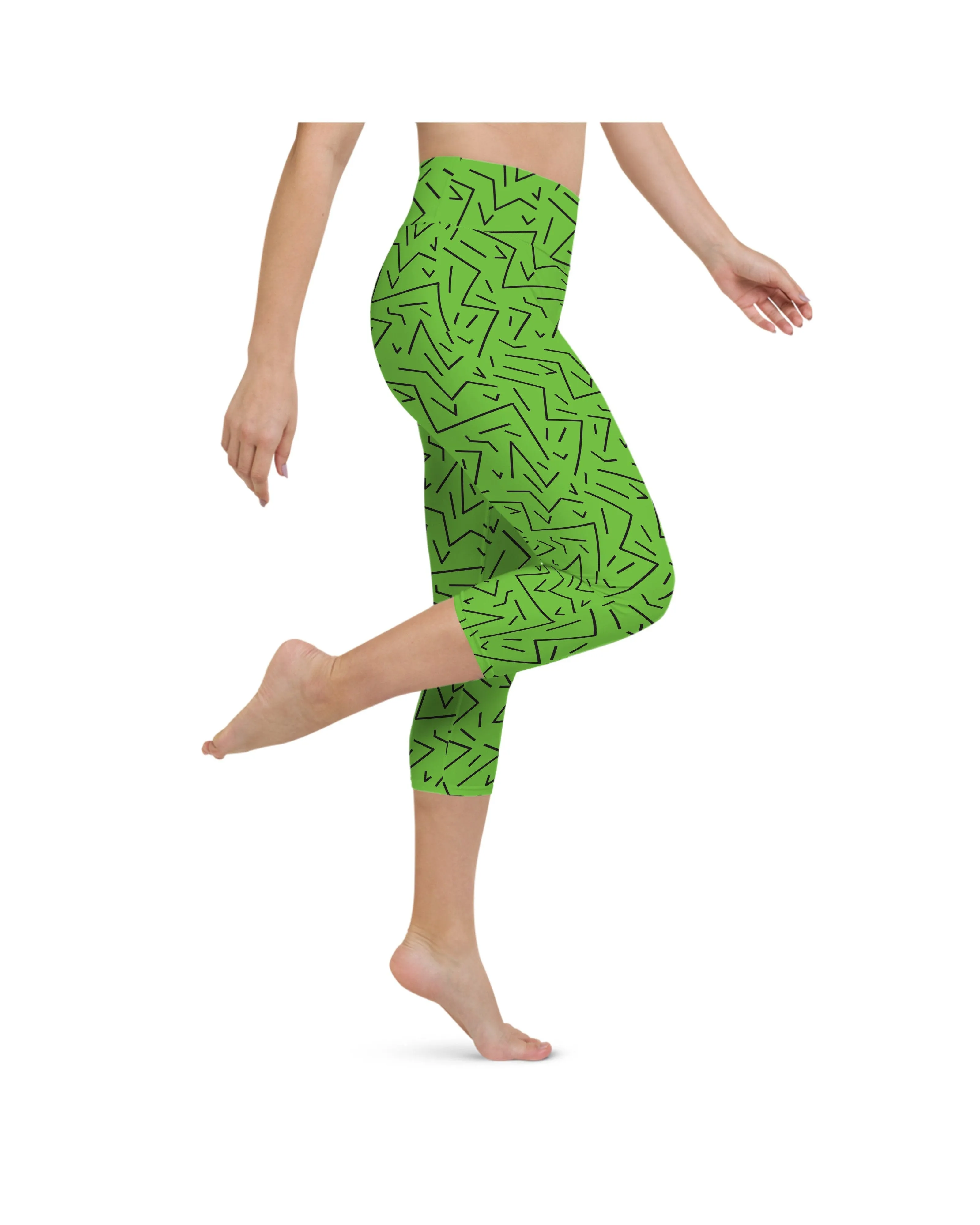 Green Black Line Yoga Capris