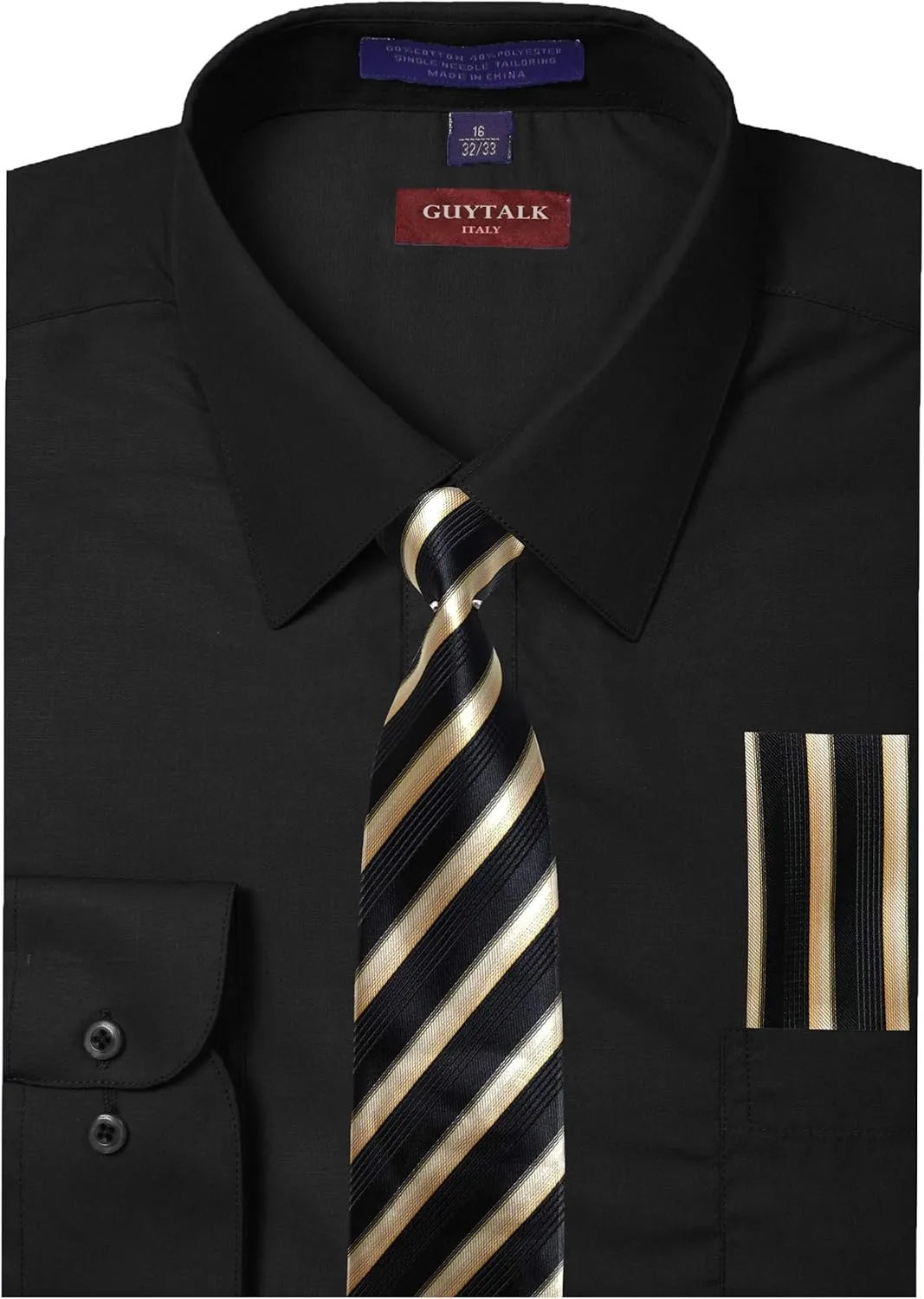 Guytalk Mens Dress Shirt with Matching Tie and Handkerchief(30 Colors, XS-5XL)