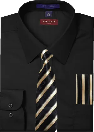 Guytalk Mens Dress Shirt with Matching Tie and Handkerchief(30 Colors, XS-5XL)