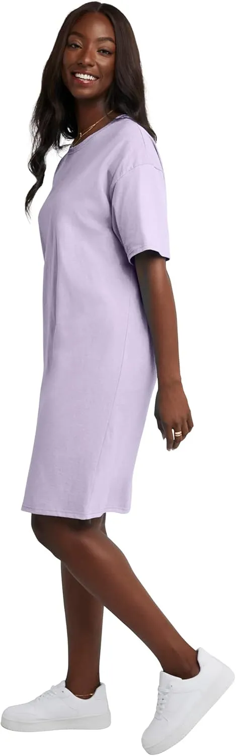 Hanes Women's Essentials Cotton T-Shirt Dress, Wear Around Jersey Oversized Shirt