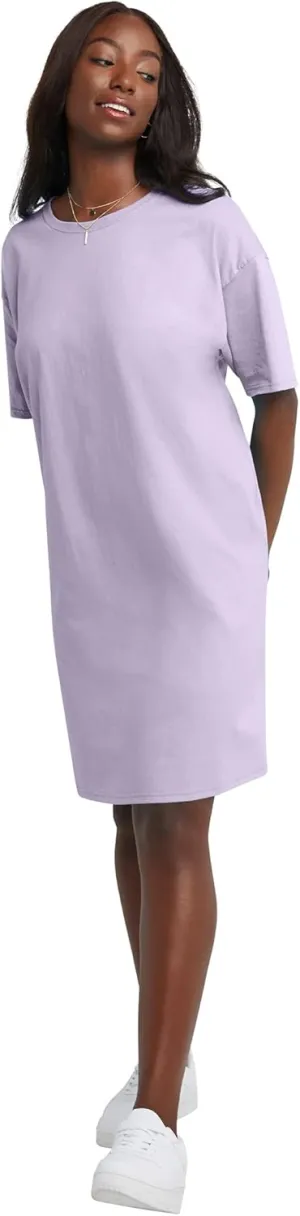 Hanes Women's Essentials Cotton T-Shirt Dress, Wear Around Jersey Oversized Shirt