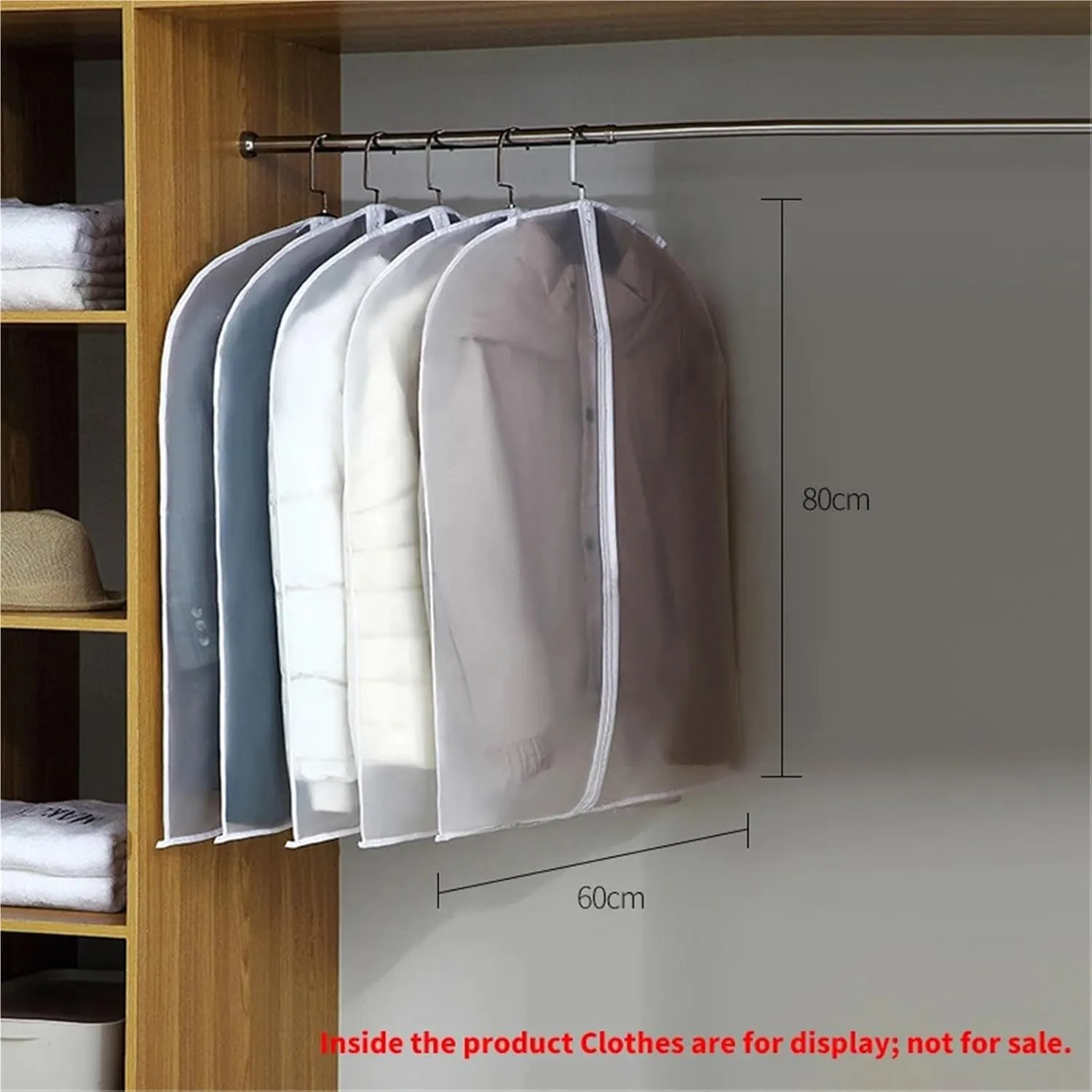 Hanging Garment Bag 5Pcs Clothes Dust Cover Transparent Waterproof Resistant Dustproof Breathable Clothes Storage Bag(60x80cm 5PCs)