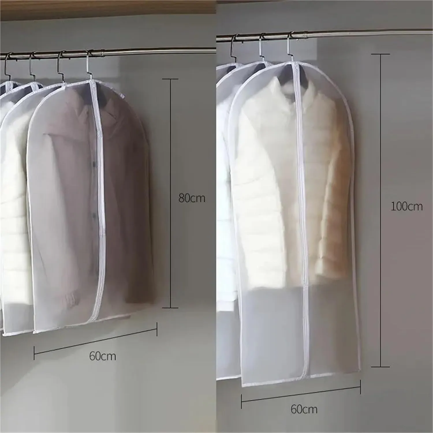 Hanging Garment Bag 5Pcs Clothes Dust Cover Transparent Waterproof Resistant Dustproof Breathable Clothes Storage Bag(60x80cm 5PCs)
