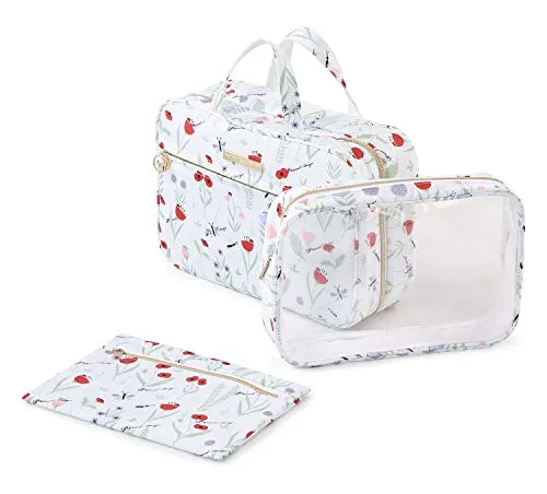 Hanging Toilet Bag Large Toilet Bag with Hook Wash Bag (White Flower)