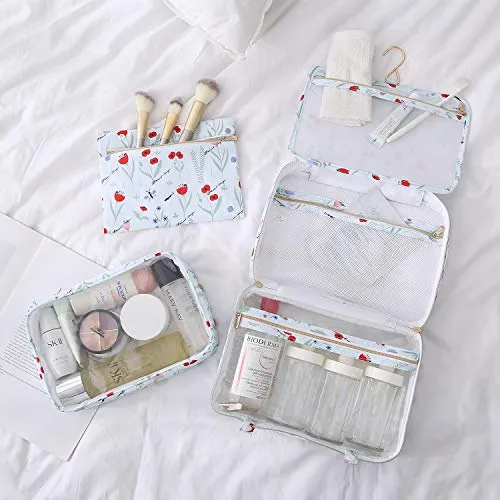 Hanging Toilet Bag Large Toilet Bag with Hook Wash Bag (White Flower)