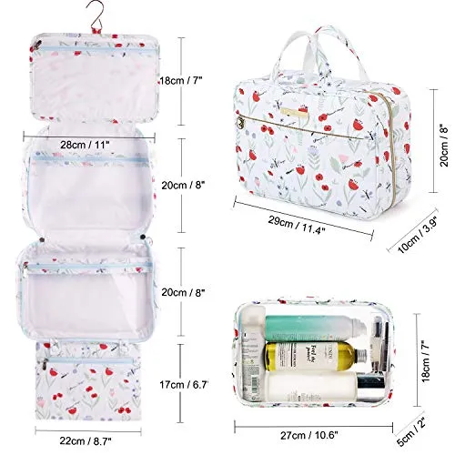 Hanging Toilet Bag Large Toilet Bag with Hook Wash Bag (White Flower)