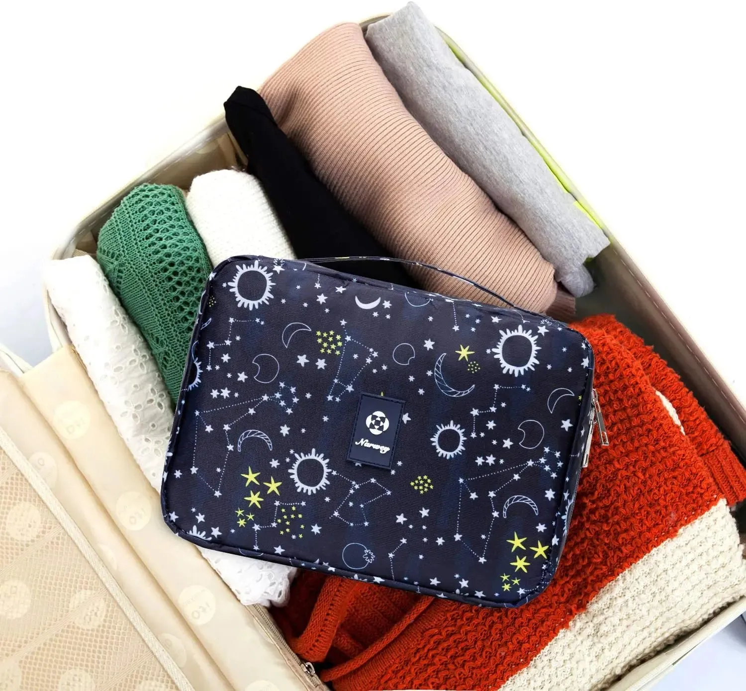 Hanging Travel Toiletry Bag Cosmetic Make up Organizer for Women and Girls Waterproof (Blue Galaxy (upgrade))