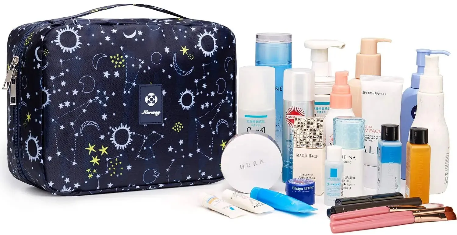 Hanging Travel Toiletry Bag Cosmetic Make up Organizer for Women and Girls Waterproof (Blue Galaxy (upgrade))