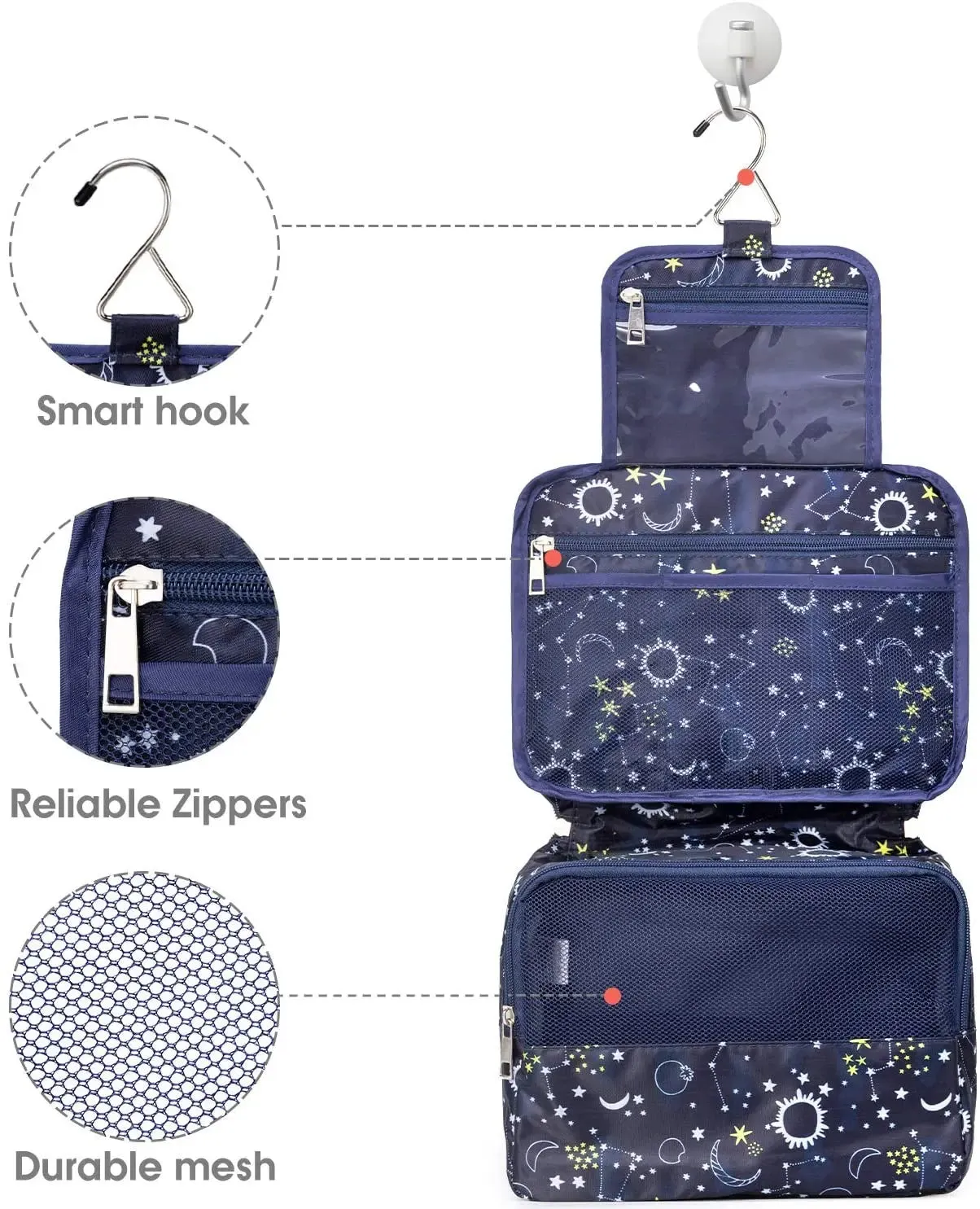 Hanging Travel Toiletry Bag Cosmetic Make up Organizer for Women and Girls Waterproof (Blue Galaxy (upgrade))