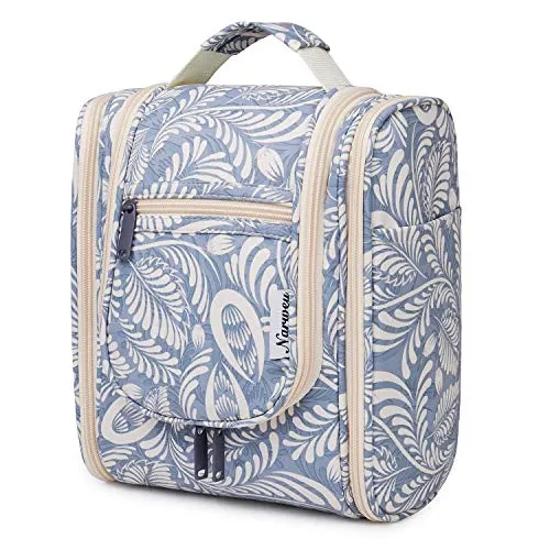 Hanging Travel Toiletry Bag Cosmetic Make up Organizer for Women and Men (Blue Leaf)